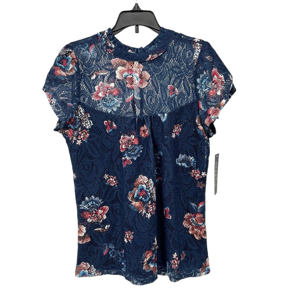HeartSoul Lace Top M Womens‎ NWT Tank Underlay Blue Floral Blouse Size Medium